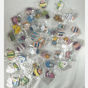 Vintage Lot Of 40 Mini Easter Wooden Painted Cutouts Crafts MJ Designs Egg Bunny